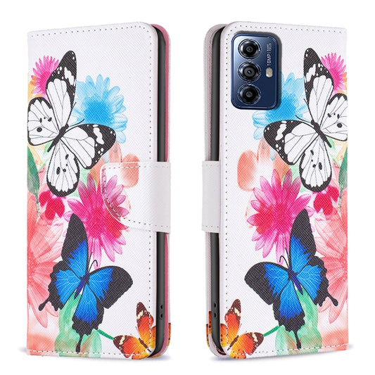 For Motorola Moto G Play 2024 Colored Drawing Pattern Leather Phone Case(Butterflies) - Motorola Cases by buy2fix | Online Shopping UK | buy2fix