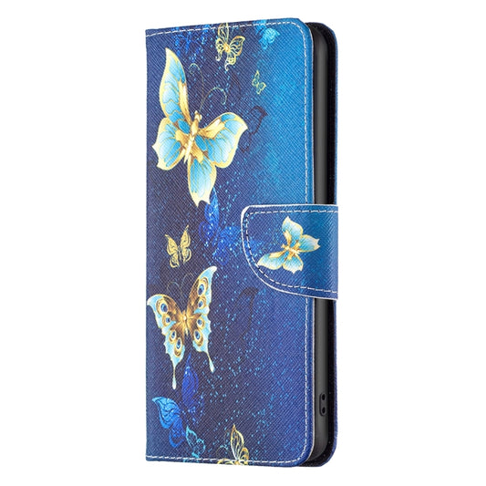For Motorola Moto G Play 2024 Colored Drawing Pattern Leather Phone Case(Gold Butterfly) by buy2fix