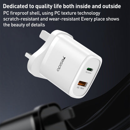 Yesido YC46 PD20W USB-C / Type-C + USB Travel Charger with 1m Type-C to 8 Pin Cable, UK Plug(Black) - USB Charger by Yesido | Online Shopping UK | buy2fix