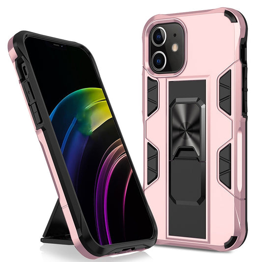 For iPhone 12 Pro Max Armor Shockproof TPU + PC Magnetic Protective Case with Invisible Holder(Rose Gold) by buy2fix