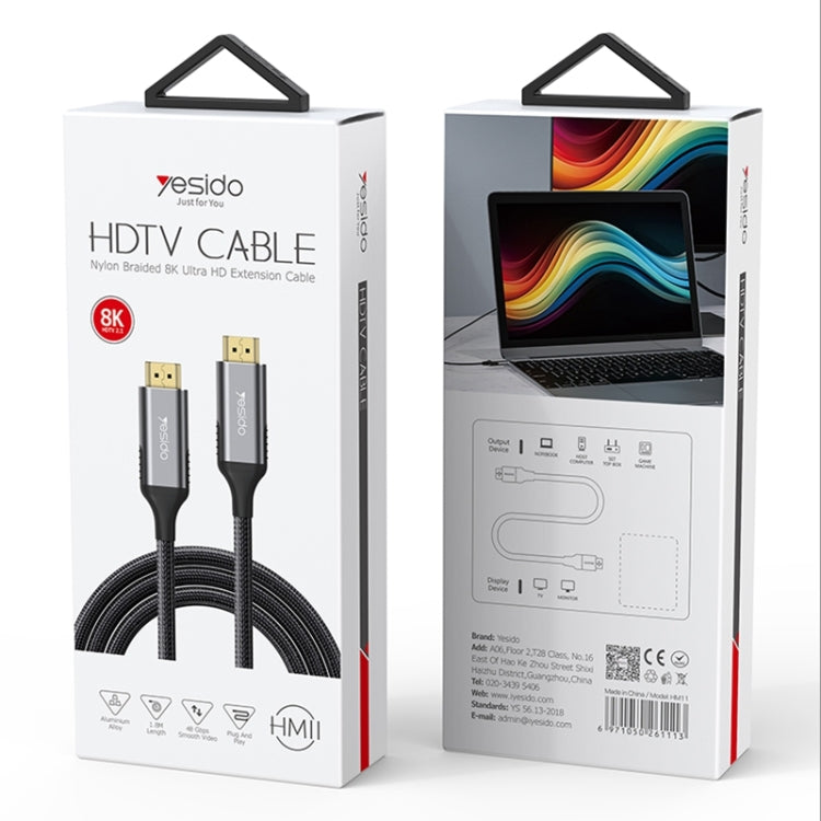 Yesido HM11 1.8m HDMI Male to HDMI Male 8K UHD Extension Cable(Black) - Cable by Yesido | Online Shopping UK | buy2fix