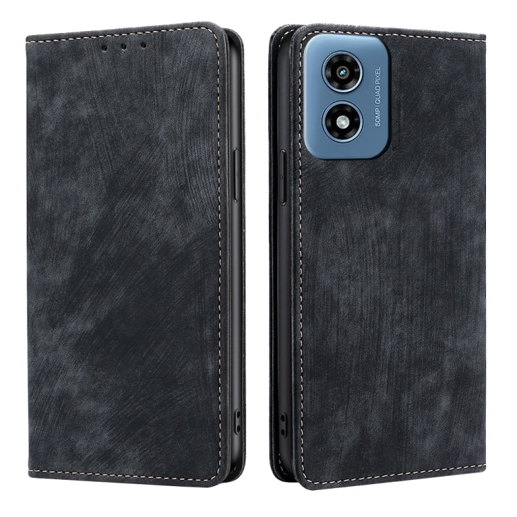 For Motorola Moto G Play 4G 2024 RFID Anti-theft Brush Magnetic Leather Phone Case(Black) - Motorola Cases by buy2fix | Online Shopping UK | buy2fix