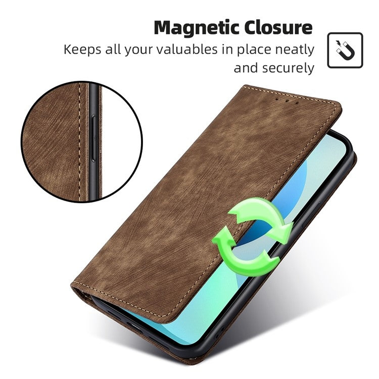 For Motorola Moto G Play 4G 2024 RFID Anti-theft Brush Magnetic Leather Phone Case(Brown) - Motorola Cases by buy2fix | Online Shopping UK | buy2fix