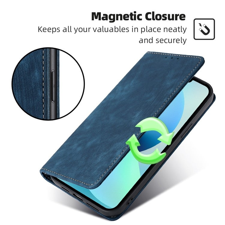 For Motorola Moto G Play 4G 2024 RFID Anti-theft Brush Magnetic Leather Phone Case(Blue) - Motorola Cases by buy2fix | Online Shopping UK | buy2fix