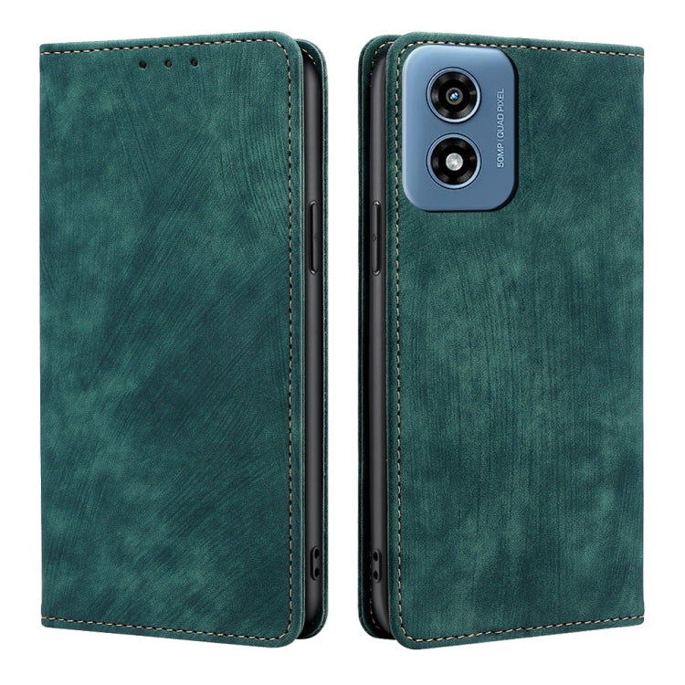 For Motorola Moto G Play 4G 2024 RFID Anti-theft Brush Magnetic Leather Phone Case(Green) - Motorola Cases by buy2fix | Online Shopping UK | buy2fix