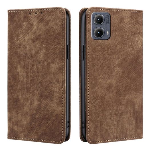 For Motorola Edge 5G 2024 RFID Anti-theft Brush Magnetic Leather Phone Case(Brown) by buy2fix