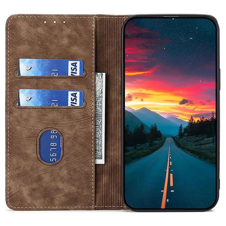 For Motorola Edge 5G 2024 RFID Anti-theft Brush Magnetic Leather Phone Case(Brown) by buy2fix