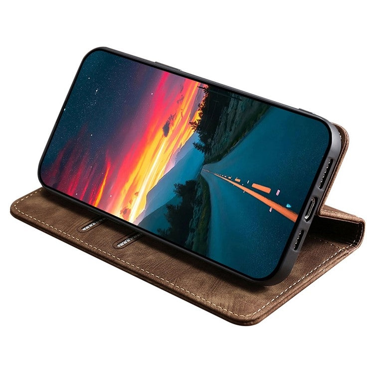 For Motorola Edge 5G 2024 RFID Anti-theft Brush Magnetic Leather Phone Case(Brown) by buy2fix