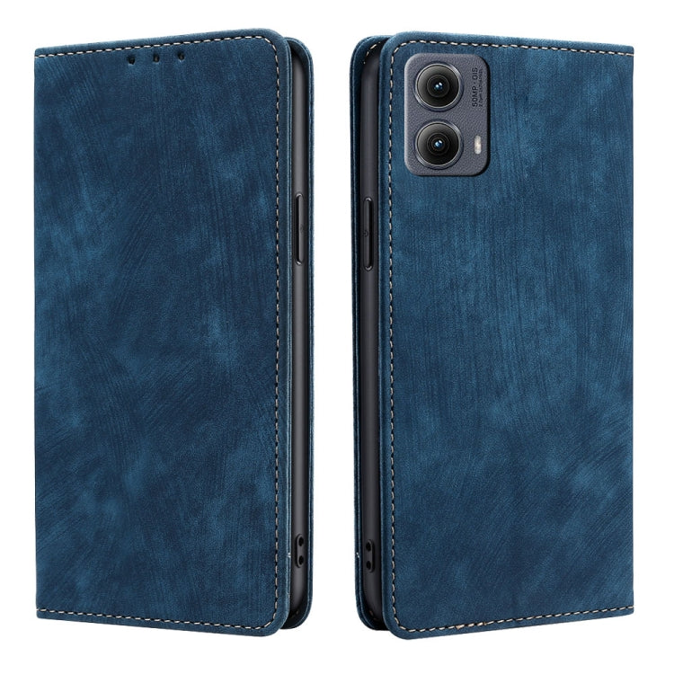 For Motorola Edge 5G 2024 RFID Anti-theft Brush Magnetic Leather Phone Case(Blue) by buy2fix