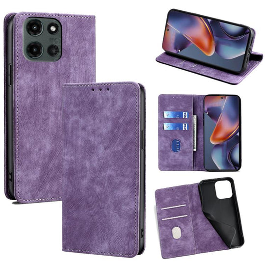 For Motorola Moto G 5G 2025 RFID Anti-theft Brush Magnetic Leather Phone Case(Purple)