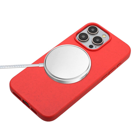 For iPhone 15 Pro Wheat MagSafe Magnetic Straw Material + TPU Phone Case with Lanyard(Red) by buy2fix
