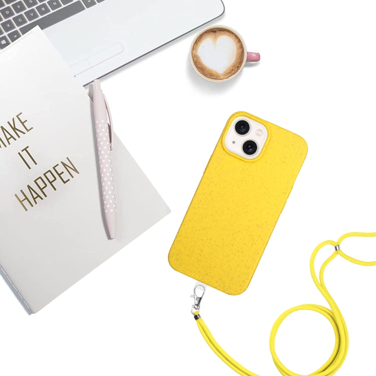 For iPhone 15 Wheat MagSafe Magnetic Straw Material + TPU Phone Case with Lanyard(Yellow) - iPhone 15 Cases by buy2fix | Online Shopping UK | buy2fix