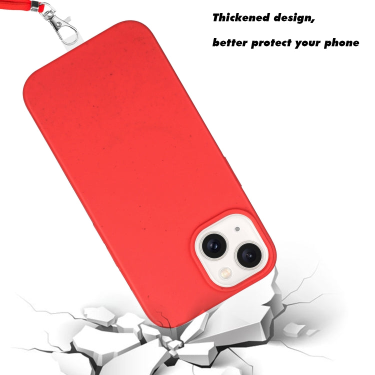 For iPhone 14 Plus Wheat MagSafe Magnetic Straw Material + TPU Phone Case with Lanyard(Red) - iPhone 14 Plus Cases by buy2fix | Online Shopping UK | buy2fix