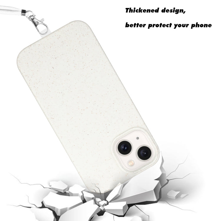 For iPhone 14 Wheat MagSafe Magnetic Straw Material + TPU Phone Case with Lanyard(White) - iPhone 14 Cases by buy2fix | Online Shopping UK | buy2fix