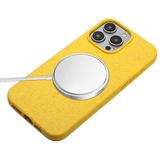 For iPhone 14 Pro Max Wheat MagSafe Magnetic Straw Material + TPU Phone Case with Lanyard(Yellow) by buy2fix
