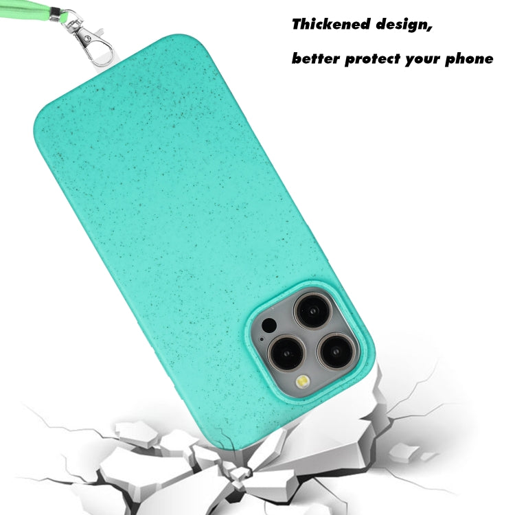 For iPhone 13 Pro Max Wheat MagSafe Magnetic Straw Material + TPU Phone Case with Lanyard(Green) - iPhone 13 Pro Max Cases by buy2fix | Online Shopping UK | buy2fix