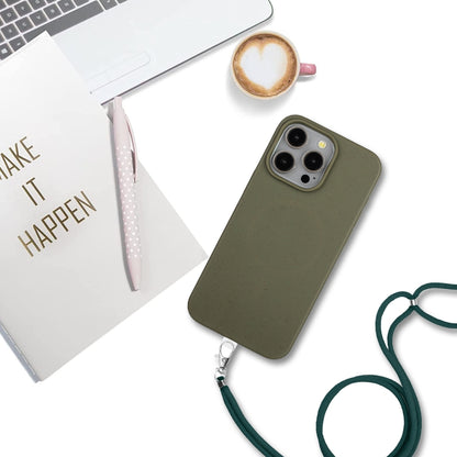 For iPhone 13 Pro Wheat MagSafe Magnetic Straw Material + TPU Phone Case with Lanyard(Army Green) - iPhone 13 Pro Cases by buy2fix | Online Shopping UK | buy2fix