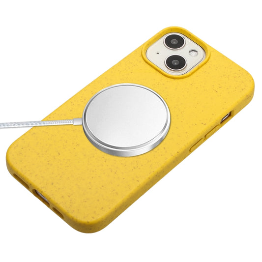 For iPhone 13 Wheat MagSafe Magnetic Straw Material + TPU Phone Case with Lanyard(Yellow) by buy2fix