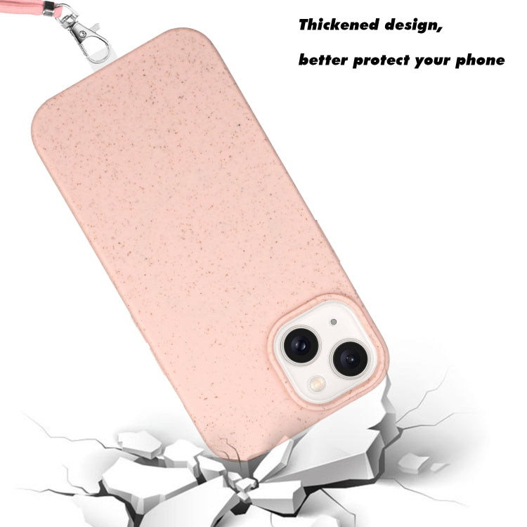 For iPhone 13 Wheat MagSafe Magnetic Straw Material + TPU Phone Case with Lanyard(Pink) - iPhone 13 Cases by buy2fix | Online Shopping UK | buy2fix