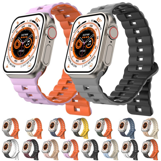 For Apple Watch SE 2023 44mm Reverse Buckle Two Color Magnetic Silicone Watch Band(Grey+Orange) by buy2fix