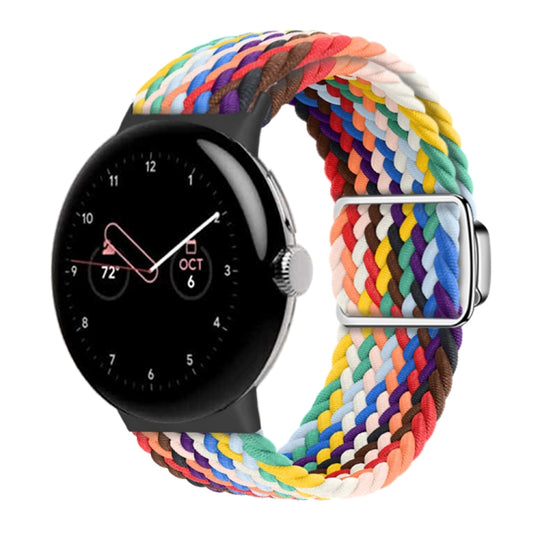 For Google Pixel Watch 5 / 4 / 3 / 2 / 1 41mm Nylon Loop Magnetic Buckle Watch Band(Official Rainbow)