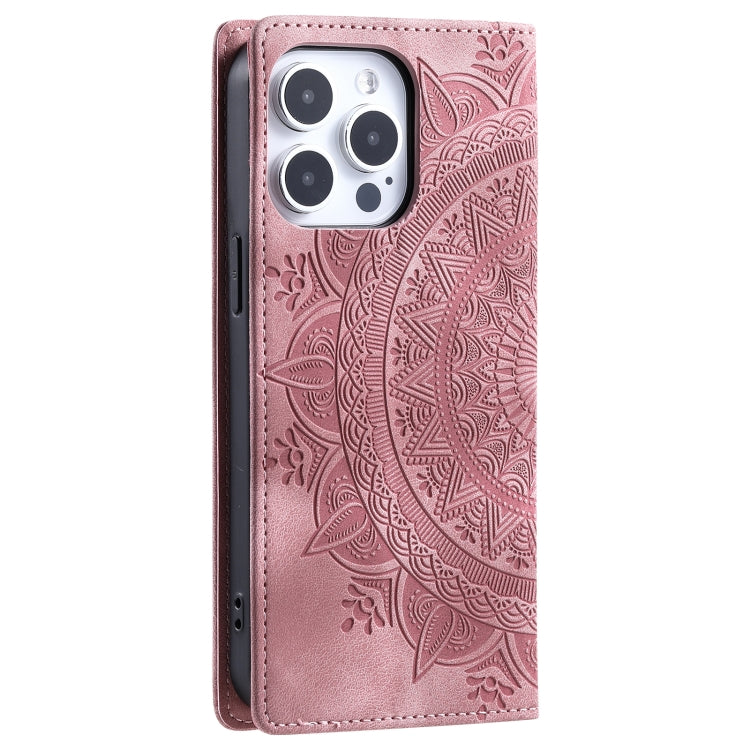 For iPhone 16 Pro Max Totem Embossed Magnetic Leather Phone Case(Rose Gold) by buy2fix