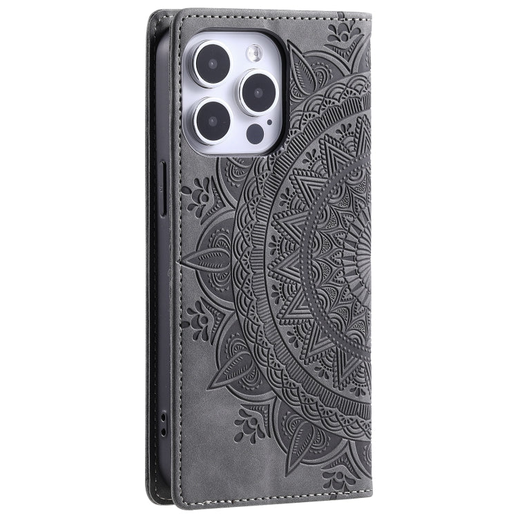 For iPhone 16 Pro Totem Embossed Magnetic Leather Phone Case(Grey) - iPhone 16 Pro Cases by buy2fix | Online Shopping UK | buy2fix