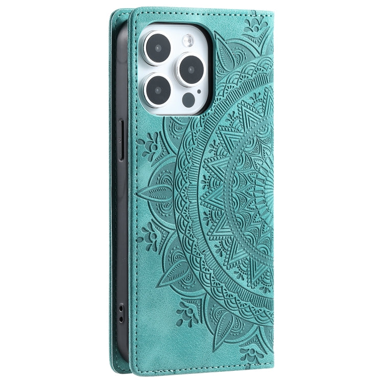 For iPhone 16 Pro Totem Embossed Magnetic Leather Phone Case(Green) - iPhone 16 Pro Cases by buy2fix | Online Shopping UK | buy2fix