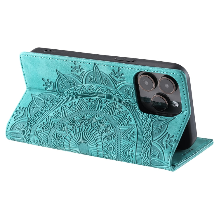 For iPhone 16 Pro Totem Embossed Magnetic Leather Phone Case(Green) - iPhone 16 Pro Cases by buy2fix | Online Shopping UK | buy2fix