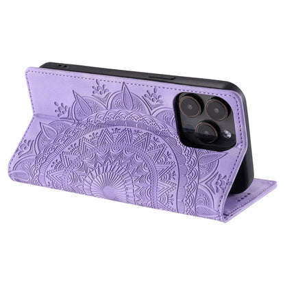 For iPhone 16 Pro Totem Embossed Magnetic Leather Phone Case(Purple) - iPhone 16 Pro Cases by buy2fix | Online Shopping UK | buy2fix