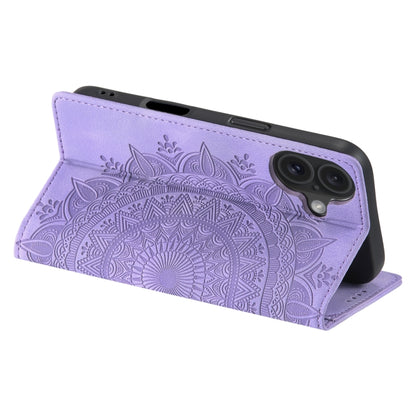 For iPhone 16 Plus Totem Embossed Magnetic Leather Phone Case(Purple) - iPhone 16 Plus Cases by buy2fix | Online Shopping UK | buy2fix