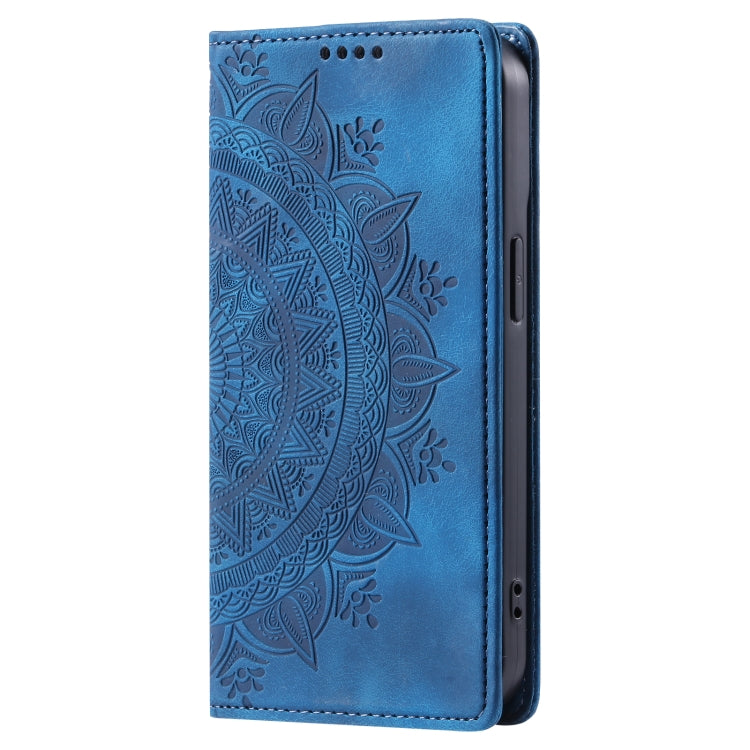 For iPhone 16 Totem Embossed Magnetic Leather Phone Case(Blue) - iPhone 16 Cases by buy2fix | Online Shopping UK | buy2fix