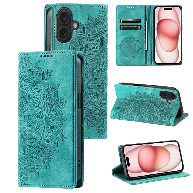 For iPhone 16 Totem Embossed Magnetic Leather Phone Case(Green) - iPhone 16 Cases by buy2fix | Online Shopping UK | buy2fix