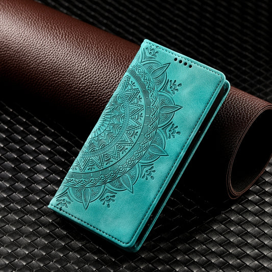 For iPhone 16 Totem Embossed Magnetic Leather Phone Case(Green) by buy2fix