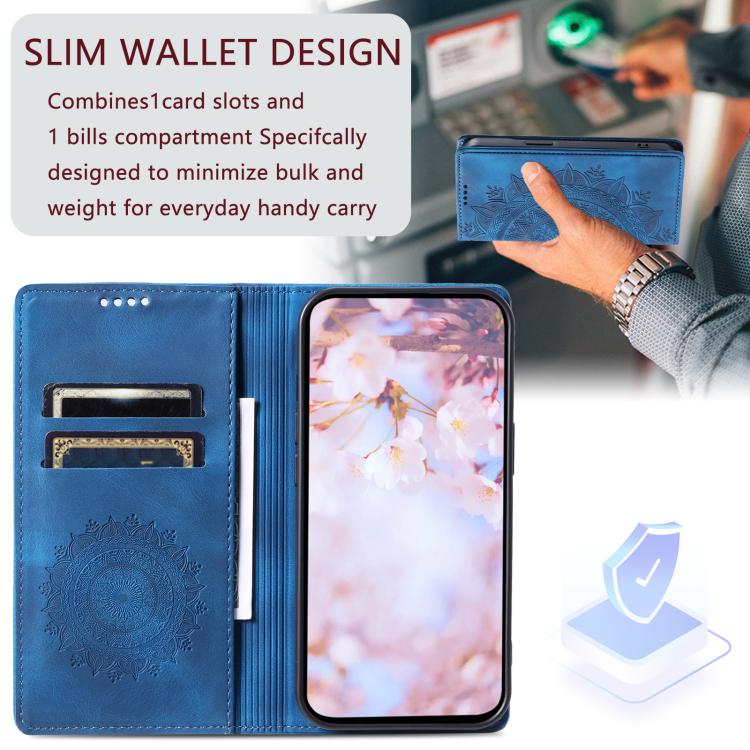 For iPhone 16e Totem Embossed Magnetic Leather Phone Case(Blue) - iPhone 16e Cases by buy2fix | Online Shopping UK | buy2fix