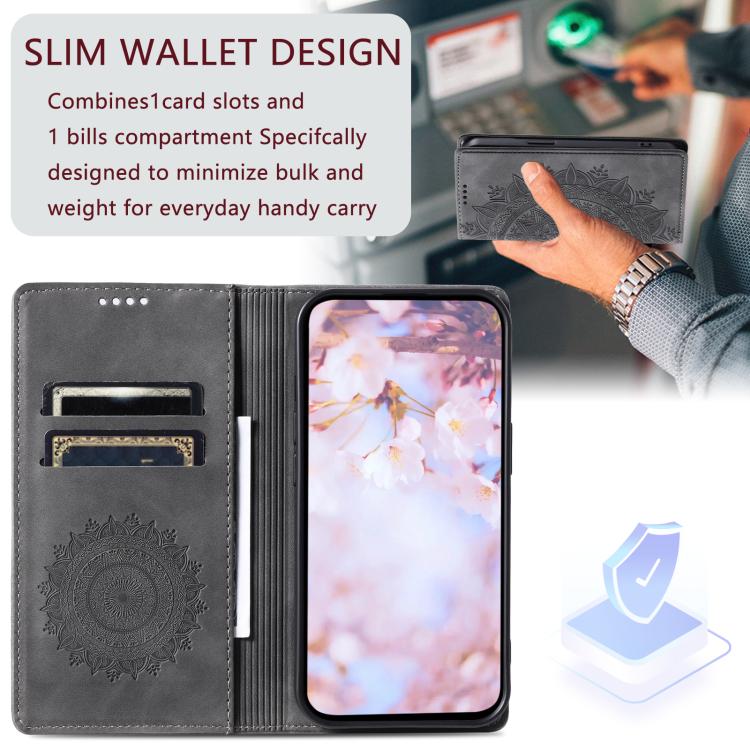 For iPhone 16e Totem Embossed Magnetic Leather Phone Case(Grey) - iPhone 16e Cases by buy2fix | Online Shopping UK | buy2fix