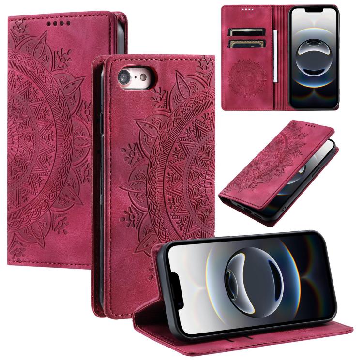 For iPhone 16e Totem Embossed Magnetic Leather Phone Case(Red) - iPhone 16e Cases by buy2fix | Online Shopping UK | buy2fix