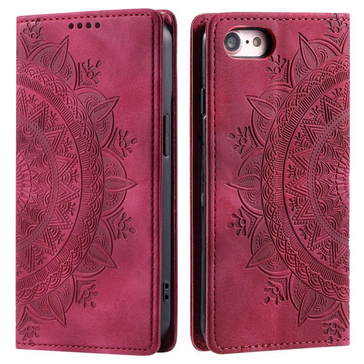 For iPhone 16e Totem Embossed Magnetic Leather Phone Case(Red) - iPhone 16e Cases by buy2fix | Online Shopping UK | buy2fix
