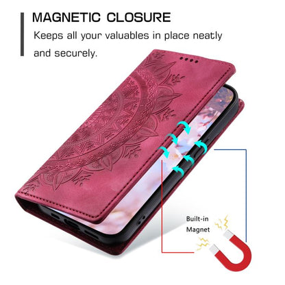 For iPhone 16e Totem Embossed Magnetic Leather Phone Case(Red) - iPhone 16e Cases by buy2fix | Online Shopping UK | buy2fix