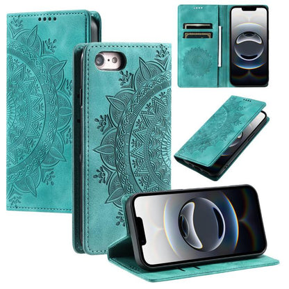 For iPhone 16e Totem Embossed Magnetic Leather Phone Case(Green) - iPhone 16e Cases by buy2fix | Online Shopping UK | buy2fix