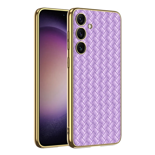 For Samsung Galaxy S24+ 5G GKK Weave Texture Electroplating PU Protective Phone Case(Purple) - Galaxy S24+ 5G Cases by GKK | Online Shopping UK | buy2fix