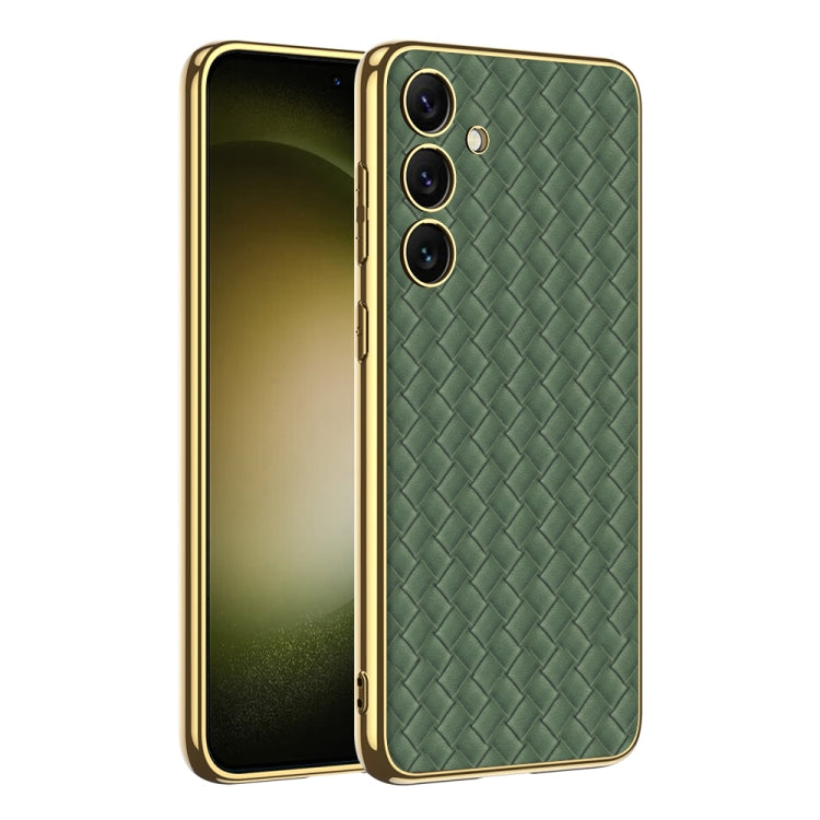 For Samsung Galaxy S24+ 5G GKK Weave Texture Electroplating PU Protective Phone Case(Green) - Galaxy S24+ 5G Cases by GKK | Online Shopping UK | buy2fix