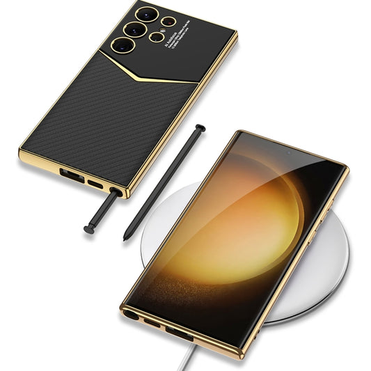 For Samsung Galaxy S24 Ultra 5G GKK Plating Soft TPU + Leather Full Coverage Phone Case without Pen(Carbon Fibre) by GKK