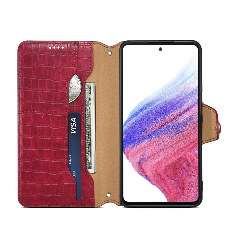 For Samsung Galaxy A23 5G Denior Crocodile Texture Oil Edge Leather Phone Case(Rose Red) - Galaxy Phone Cases by Denior | Online Shopping UK | buy2fix
