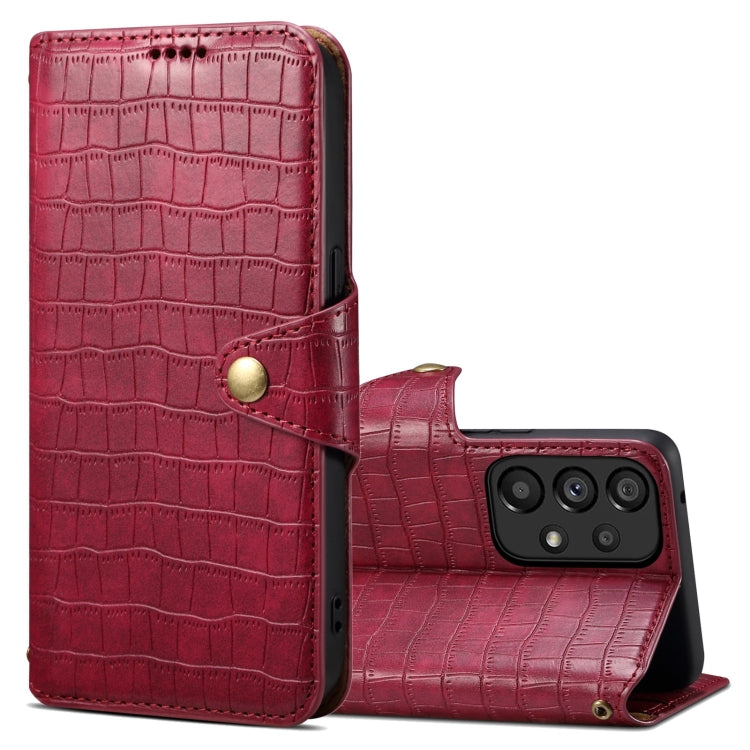 For Samsung Galaxy A32 Denior Crocodile Texture Oil Edge Leather Phone Case(Rose Red) - Galaxy Phone Cases by Denior | Online Shopping UK | buy2fix
