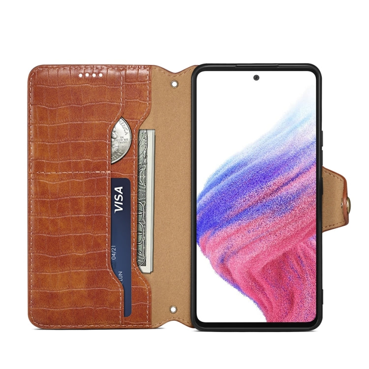 For Samsung Galaxy A33 5G Denior Crocodile Texture Oil Edge Leather Phone Case(Brown) - Galaxy Phone Cases by Denior | Online Shopping UK | buy2fix