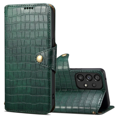 For Samsung Galaxy A52 Denior Crocodile Texture Oil Edge Leather Phone Case(Green) - Galaxy Phone Cases by Denior | Online Shopping UK | buy2fix