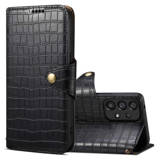 For Samsung Galaxy A52 Denior Crocodile Texture Oil Edge Leather Phone Case(Black) - Galaxy Phone Cases by Denior | Online Shopping UK | buy2fix