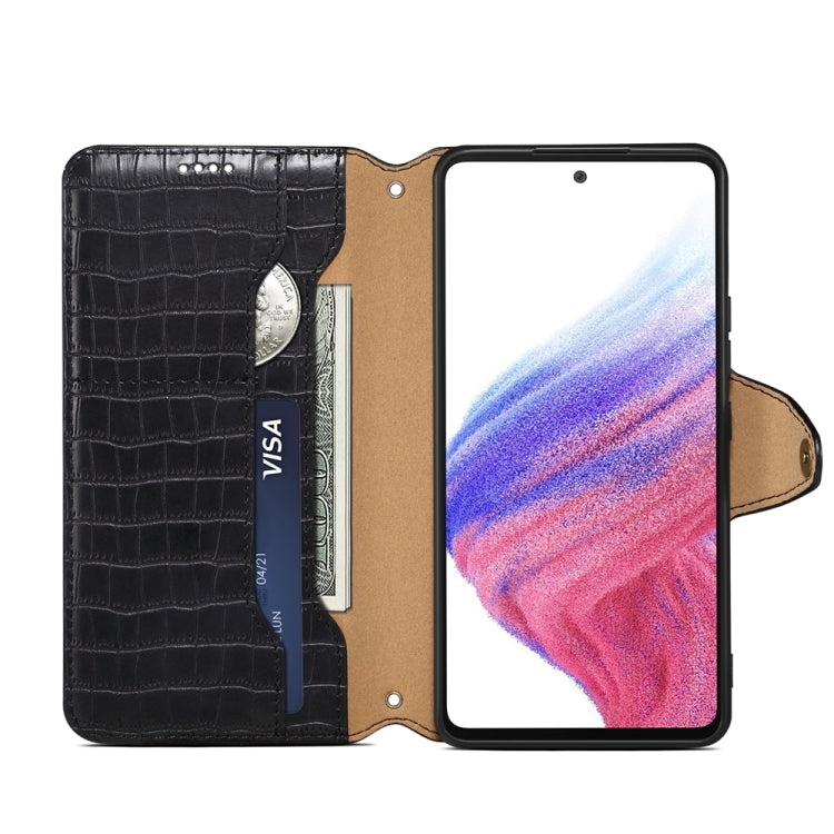For Samsung Galaxy A52 Denior Crocodile Texture Oil Edge Leather Phone Case(Black) - Galaxy Phone Cases by Denior | Online Shopping UK | buy2fix