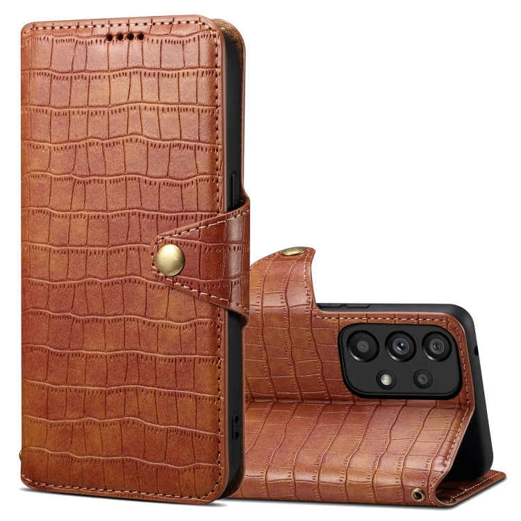 For Samsung Galaxy A53 5G Denior Crocodile Texture Oil Edge Leather Phone Case(Brown) - Galaxy Phone Cases by Denior | Online Shopping UK | buy2fix